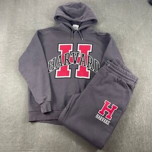 Harvard Men Medium Gray Tracksuit Hoodie Sweatpants Set Graphic Logo Collegiate